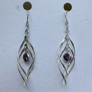 Touch of Silver swirl dangle earrings with lavender purple gemstone